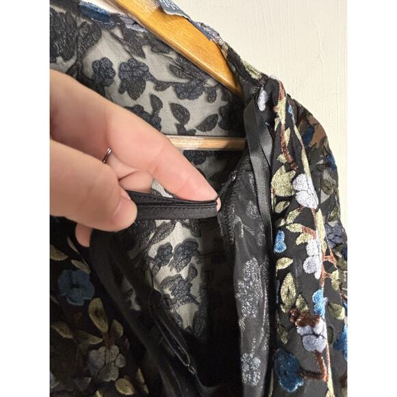 Modcloth Velvet Dress XS Floral Black Faux Wrap Burnout V Neck Knee Length New - Picture 11 of 16